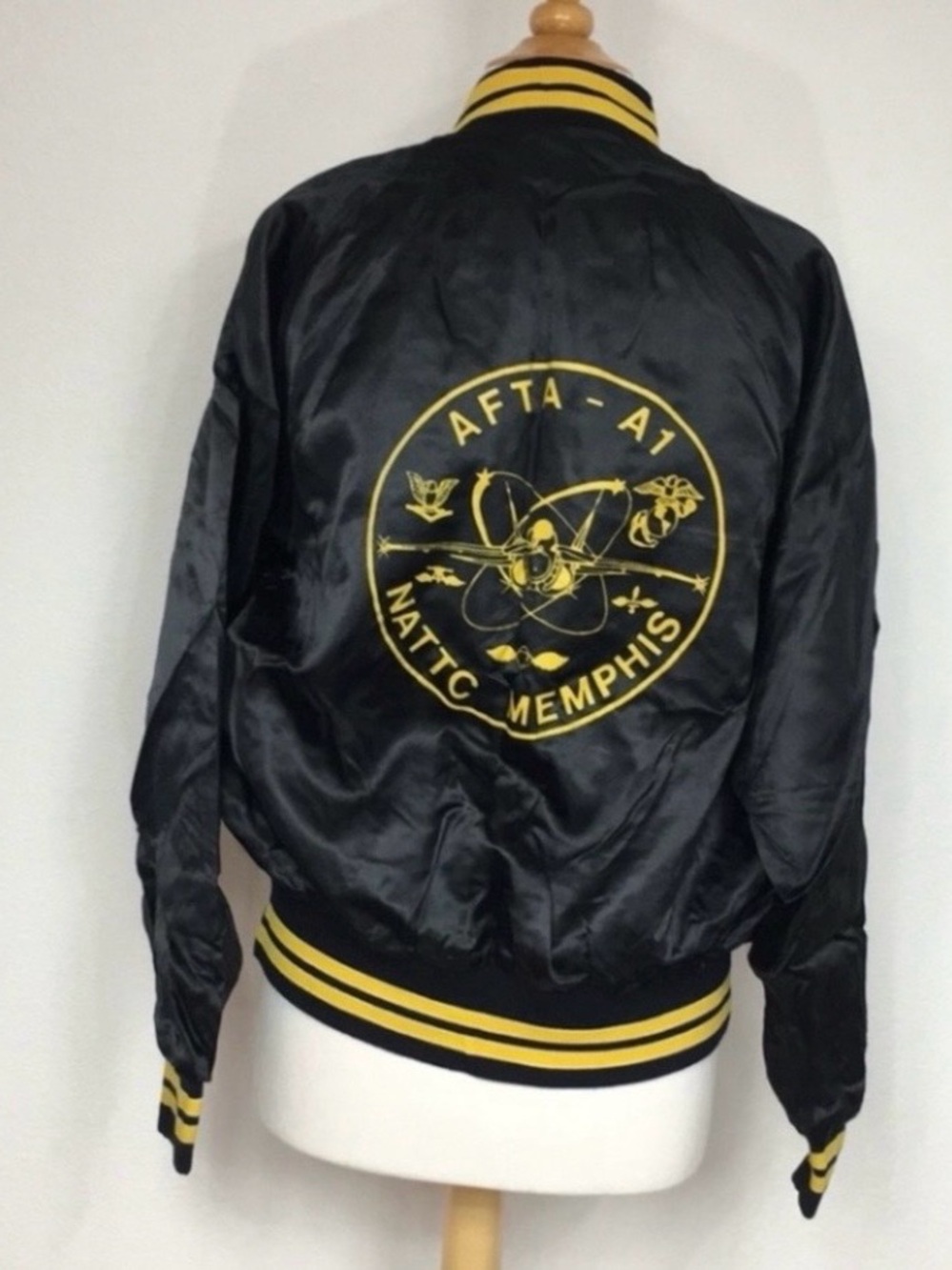 Vintage Men's Dunbrooke Black Satin AFTA A1 NATTC MEMPHIS Bomber Jacket Size M
